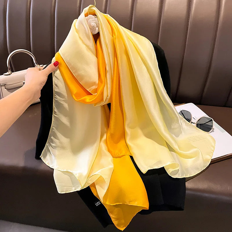 Women's Silk Neck Wrap Gradient Pattern Trendy Beach Scarves