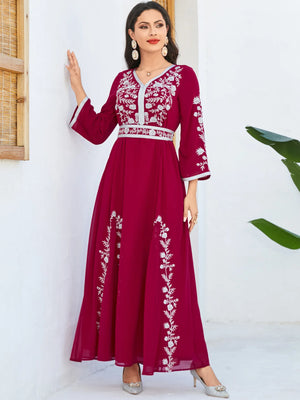 Women's Arabian Polyester Full Sleeves Embroidery Pattern Dress