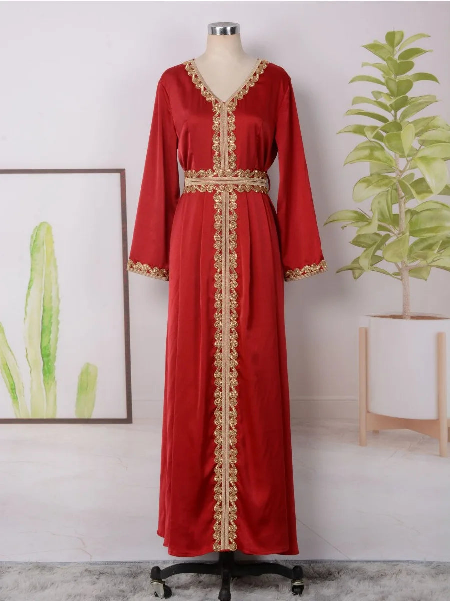 Women's Arabian Polyester Full Sleeves Embroidery Pattern Dress