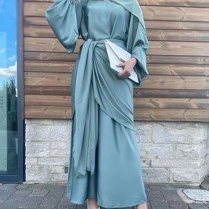 Women's Arabian Polyester Full Sleeves Solid Pattern Casual Dress