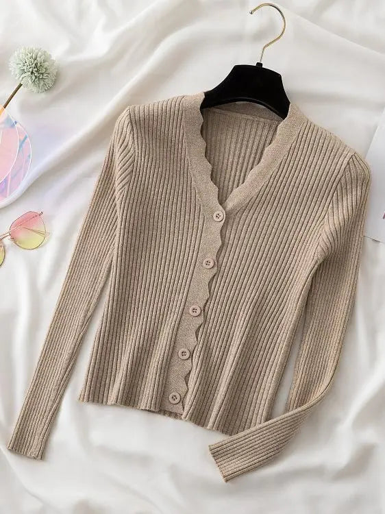 Women's Acrylic V-Neck Long Sleeves Knitted Casual Sweaters