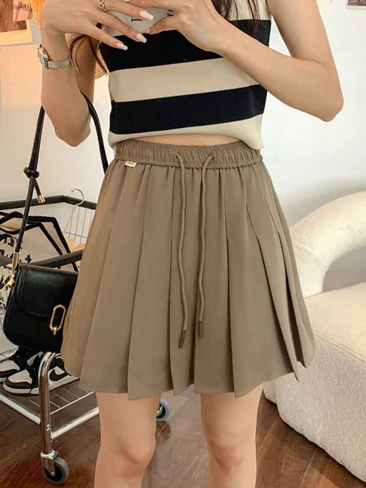 Women's Polyester High Waist Pleated Pattern Casual Wear Skirts