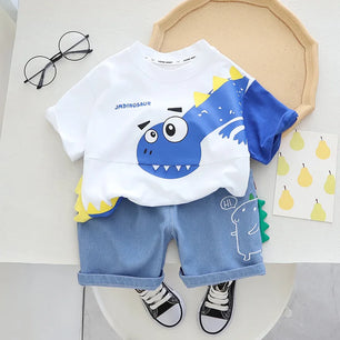 Kid's Cotton O-Neck Short Sleeves Pullover Closure Casual Clothes