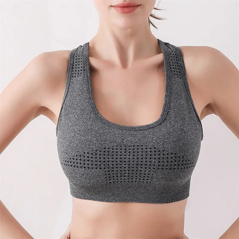 Women's Nylon Sleeveless Shockproof Fitness Yoga Workout Crop Top