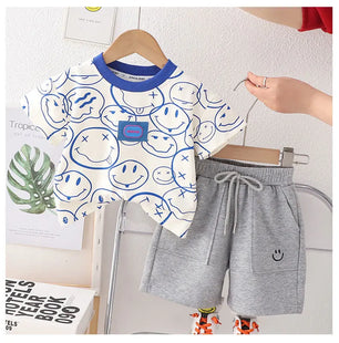 Kid's Cotton O-Neck Short Sleeves Pullover Closure Casual Clothes