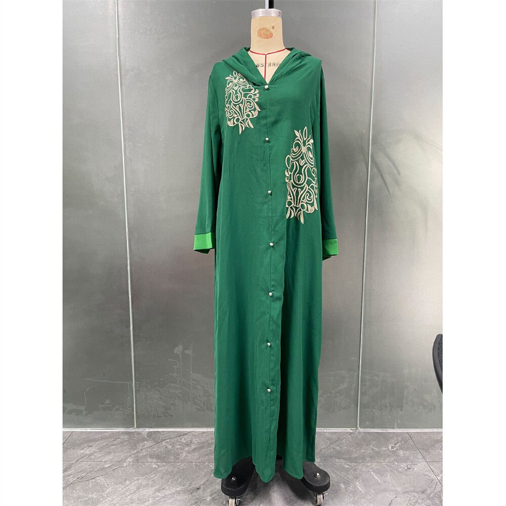 Women's Arabian V-Neck Polyester Full Sleeve Embroidered Dresses