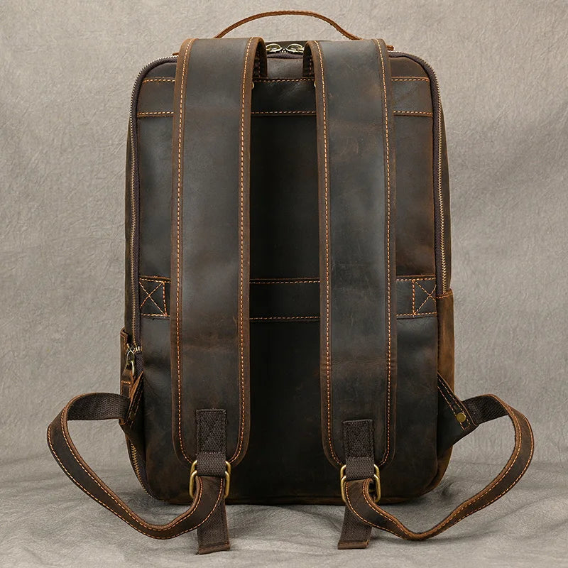 Men's Genuine Leather Zipper Closure Solid Laptop Backpack