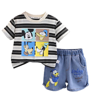 Kid's Boys Cotton O-Neck Short Sleeves Mickey Mouse Clothes