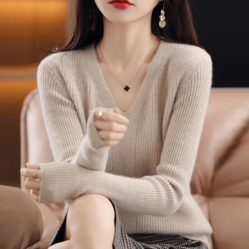 Women's Acrylic V-Neck Full Sleeves Pullover Solid Winter Sweater