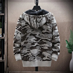 Men's Wool Full Sleeves Zipper Closure Hooded Camouflage Jacket