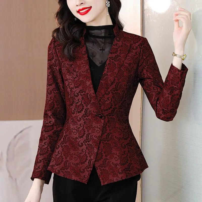 Women's Cotton Notched Long Sleeves Single Breasted Trendy Blazer