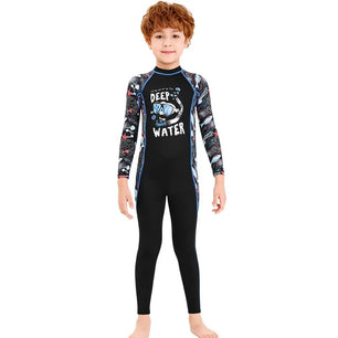 Kid's Boy O-Neck Neoprene Full Sleeve Printed Pattern Swimsuit