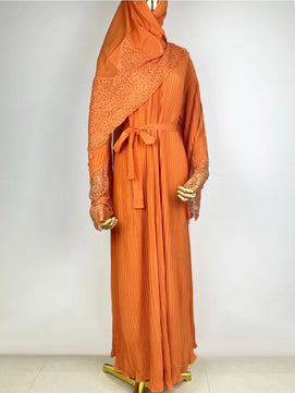 Women's Arabian Polyester Full Sleeves Solid Pattern Long Dress