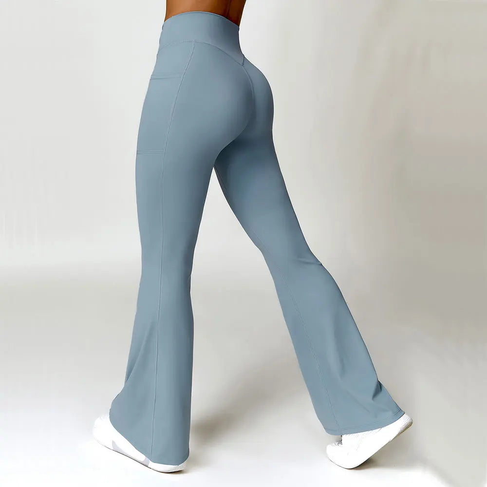 Women's Nylon High Waist Full Length Running Yoga Flare Leggings