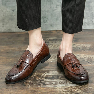Men's Microfiber Round Toe Slip-On Closure Patchwork Formal Shoes