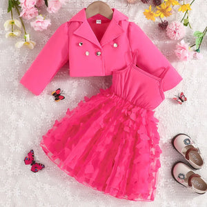 Kid's Polyester Turn-Down Collar Long Sleeves Solid Pattern Dress