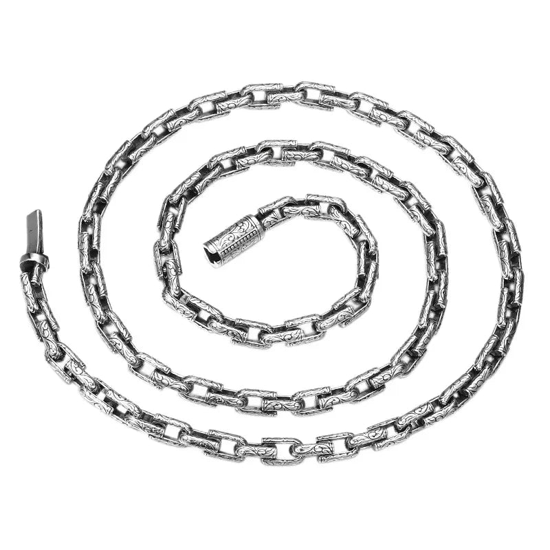 Men's 925 Sterling Silver Link Chain Geometric Pattern Necklace