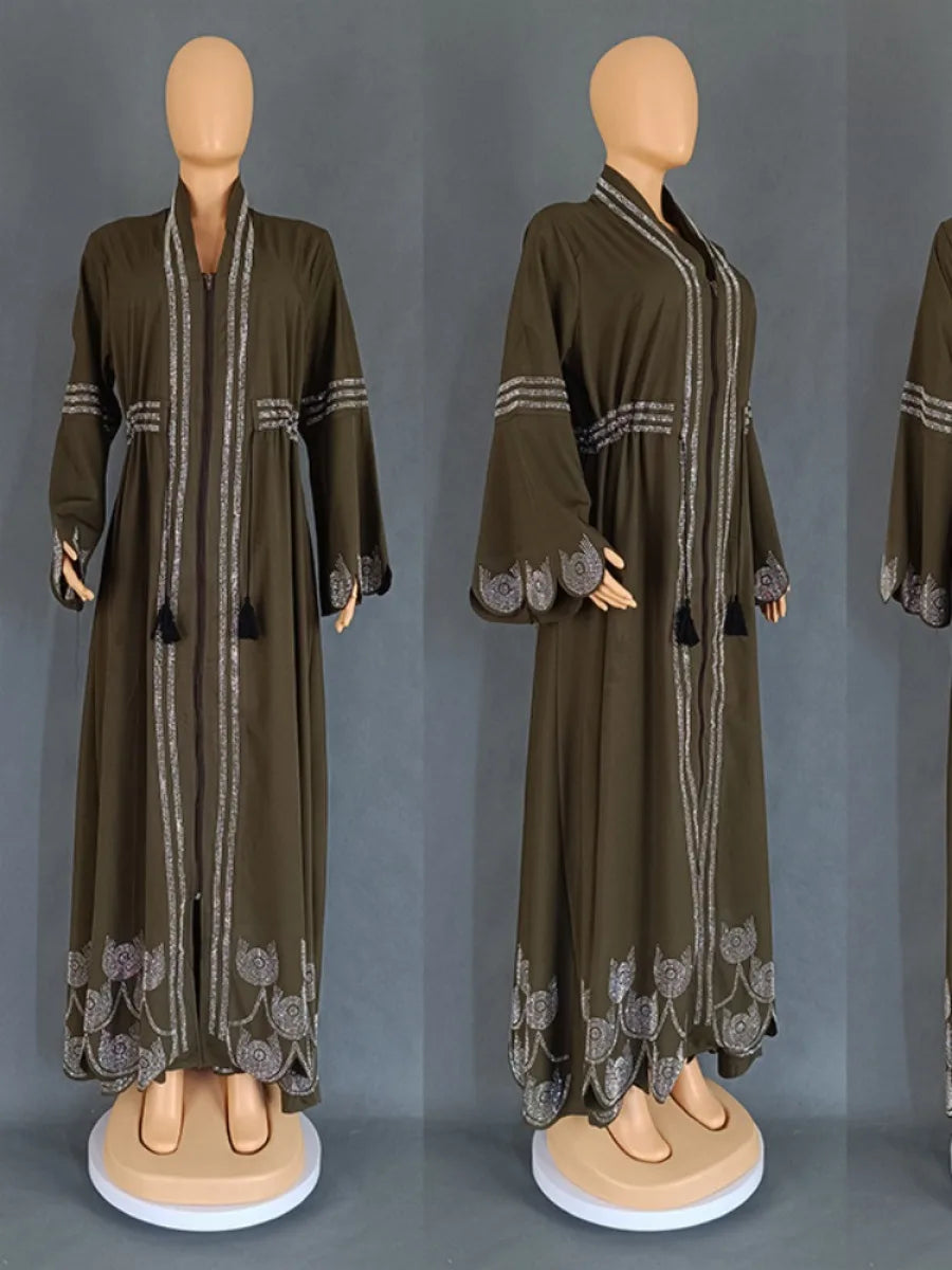 Women's Arabian Polyester Full Sleeves Embroidery Pattern Dress