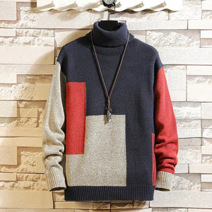 Men's Acrylic Turtleneck Long Sleeves Mixed Colors Casual Sweater