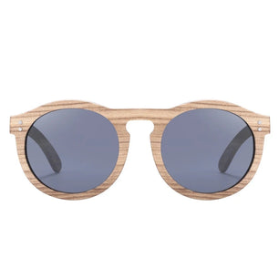 Men's Wooden Frame Polaroid Lens Round Shaped UV400 Sunglasses