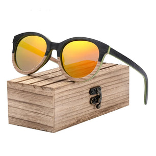 Women's Wooden Frame Polaroid Lens Square Shaped Sunglasses