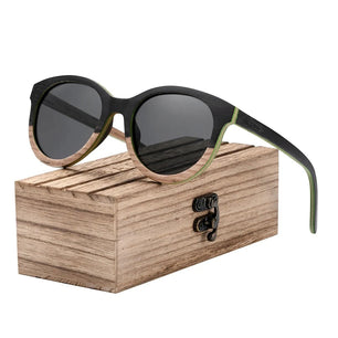 Women's Wooden Frame Polaroid Lens Square Shaped Sunglasses