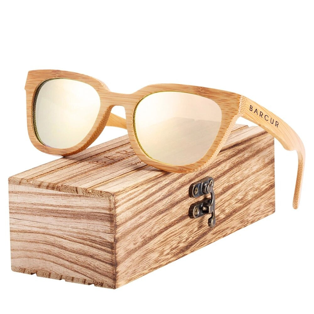 Women's Wooden Frame TAC Lens Cat Eye Shaped Elegant Sunglasses