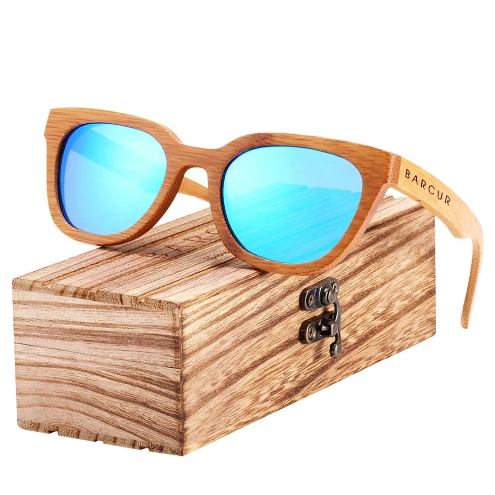 Women's Wooden Frame TAC Lens Square Shape Trendy Sunglasses