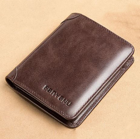 Men's Genuine Leather Letter Pattern Slot Pocket Trendy Wallets