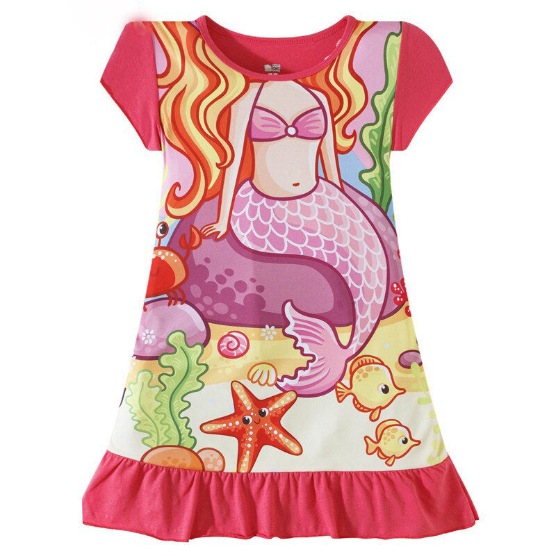 Kid's O-Neck Cotton Short Sleeves Cartoon Pattern Nightgowns