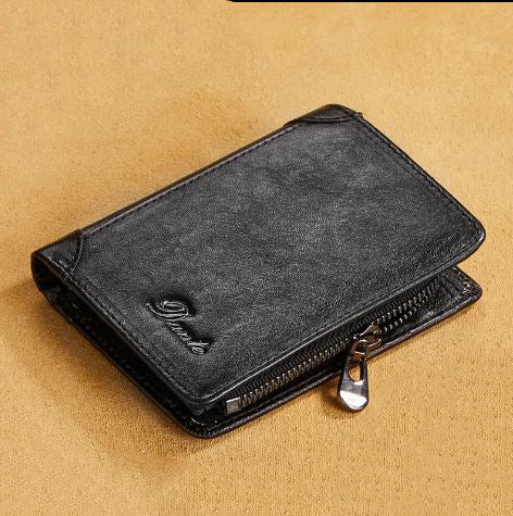 Men's Genuine Leather Zipper Closure Letter Pattern Trendy Wallets
