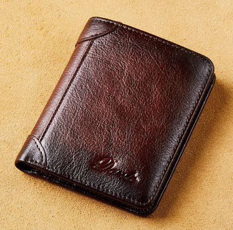 Men's Genuine Leather Solid Pattern Slot Pocket Trendy Wallets