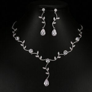 Women's Copper Cubic Zirconia Plant Pattern Wedding Jewelry Set