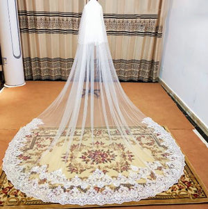 Women's Polyester Applique Edge Two-Layer Cathedral Wedding Veils