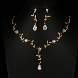 Women's Copper Cubic Zirconia Plant Pattern Wedding Jewelry Set