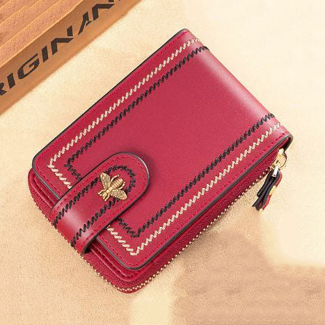 Men's Genuine Leather Zipper Hasp Closure Patchwork Wallets