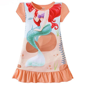 Kid's O-Neck Cotton Short Sleeves Cartoon Pattern Nightgowns