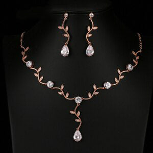 Women's Copper Cubic Zirconia Plant Pattern Wedding Jewelry Set