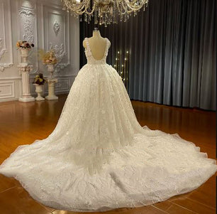 Women's Square-Neck Sleeveless Chapel Train Bridal Wedding Dress
