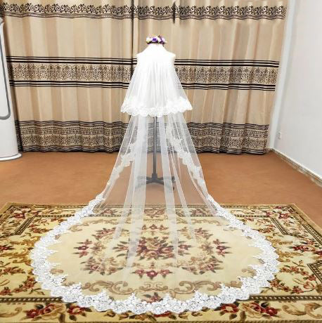 Women's Polyester Applique Edge Two-Layer Bridal Wedding Veils