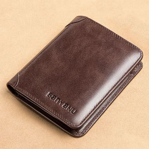 Men's Genuine Leather Slot Pocket Letter Pattern Trendy Wallets