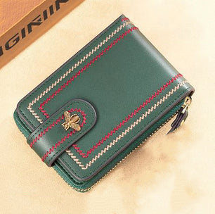 Men's Genuine Leather Zipper Hasp Closure Patchwork Wallets