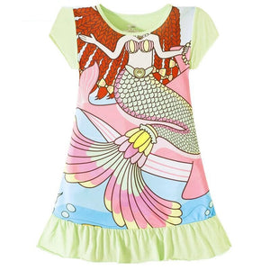 Kid's O-Neck Cotton Short Sleeves Cartoon Pattern Nightgowns