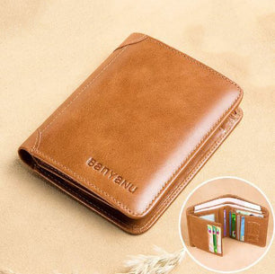 Men's Genuine Leather Slot Pocket Letter Pattern Trendy Wallets