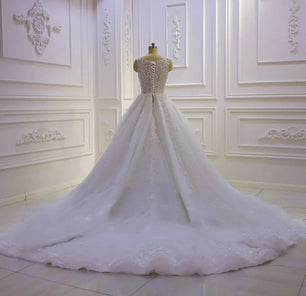 Women's Square Neck Sleeveless Court Train Bridal Wedding Dress