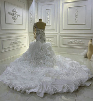 Women's V-Neck Long Sleeves Court Train Mermaid Wedding Dress