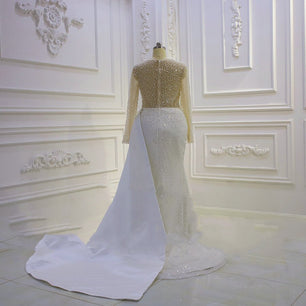 Women's V-Neck Full Sleeves Court Train Bridal Wedding Dress