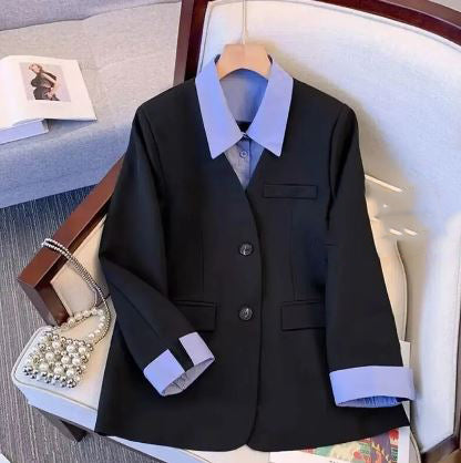 Women's Turn-Down Collar Long Sleeve Single Button Casual Blazer