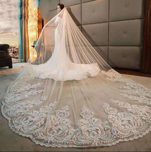 Women's Polyester Lace Edge One-Layer Trendy Bridal Wedding Veils