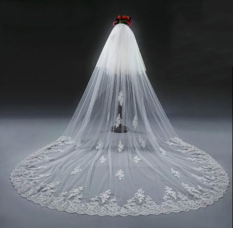 Women's Polyester Applique Edge Two-Layer Cathedral Wedding Veils